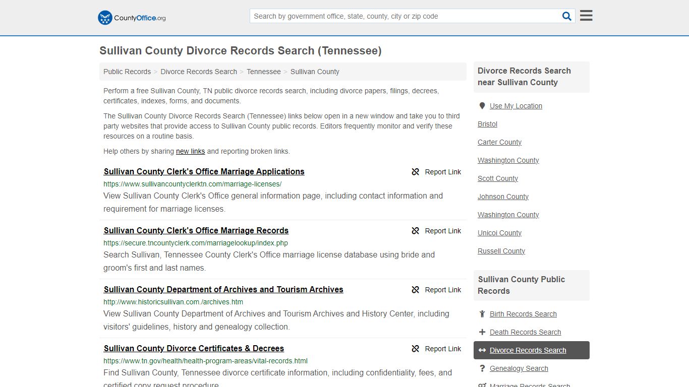 Sullivan County Divorce Records Search (Tennessee) - County Office
